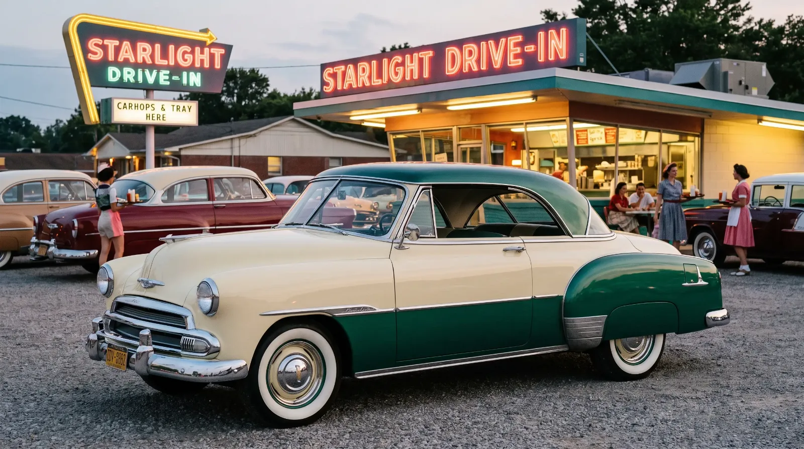1951 Chevrolet Bel Air two-door hardtop with all side windows down showing the pillarless opening