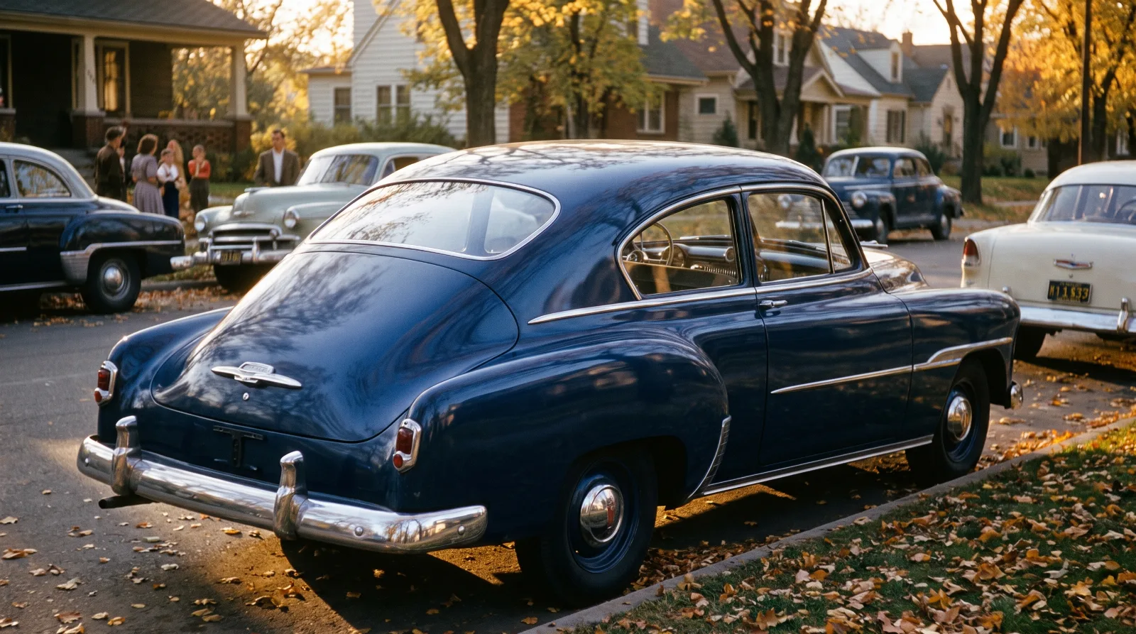 1951 Chevrolet Fleetline fastback two-door photographed from the rear three-quarter showing the unbroken sloping roofline